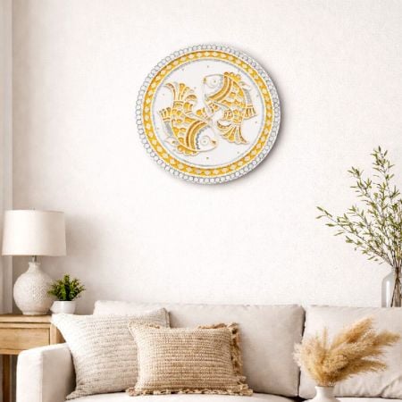 Handcrafted Lippan Art Twin Fish Wooden Wall Decor with Mirror Work